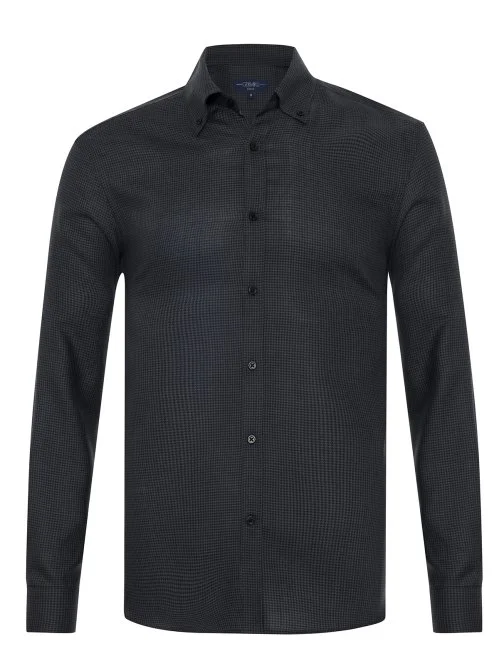 499x666 germirli siyah antrasit desenli thomas mason dugmeli yaka tailor fit saf yun gomlek smart casual gomlek germirli 17177 64 B - Germirli